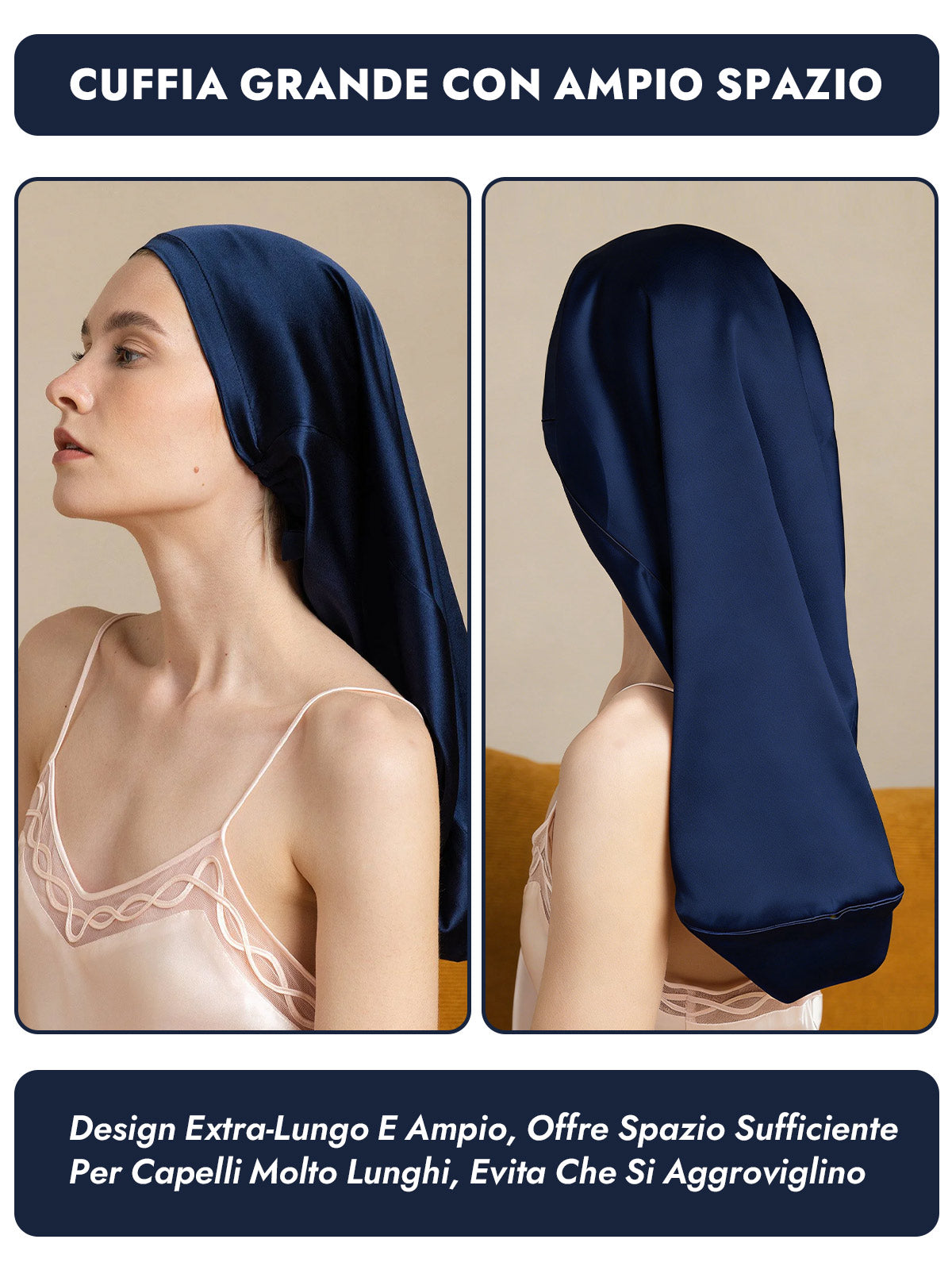 [Blu Scuro] SilkSilky-IT Cuffia di seta 003