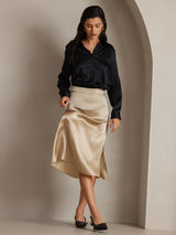 [Nero] SilkSilky-IT Long Sleeve Lapel Collar Camicie da donna 005