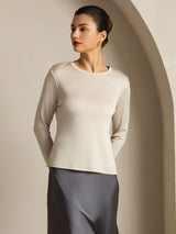 [Grigio] SilkSilky-IT Long Sleeve Crew Neck Magliette donna 010