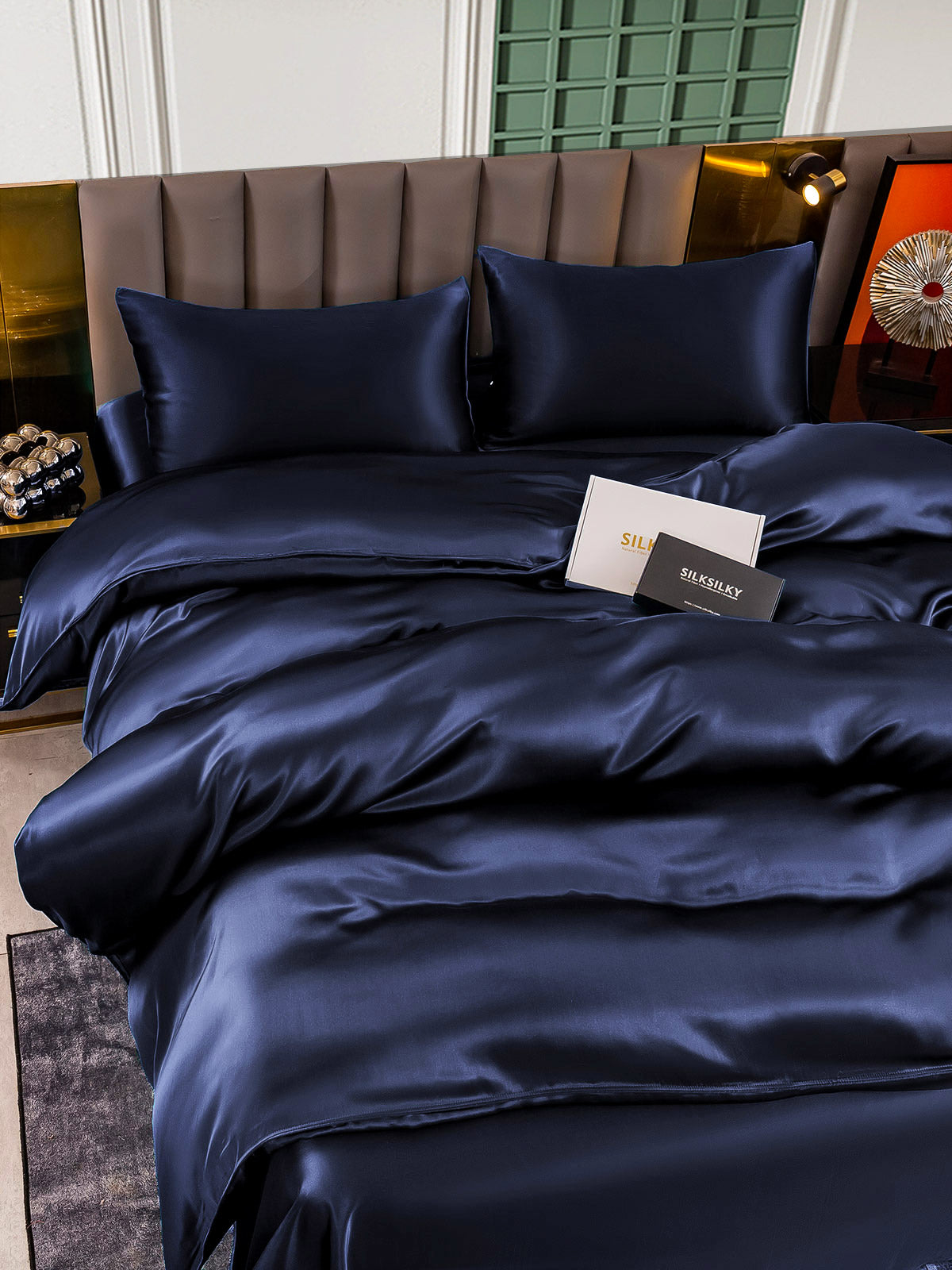 [Blu Scuro] SilkSilky-IT 25Momme Seta pura Bedding Set 004