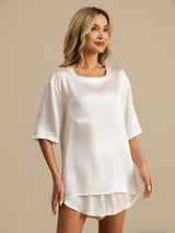 [Bianco] SilkSilky-IT Short Sleeve Round Neck Pigiami da donna 004