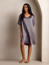 [Grigio Porpora] SilkSilky-IT Half Sleeve V Neck Camicia da notte 001