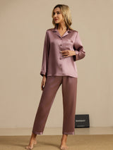 [Malva Pallido] SilkSilky-IT Long Sleeve Lapel Collar Pigiami da donna 001