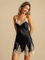 [Nero+Beige] SilkSilky-IT Sleeveless V Neck Camicia da notte 007