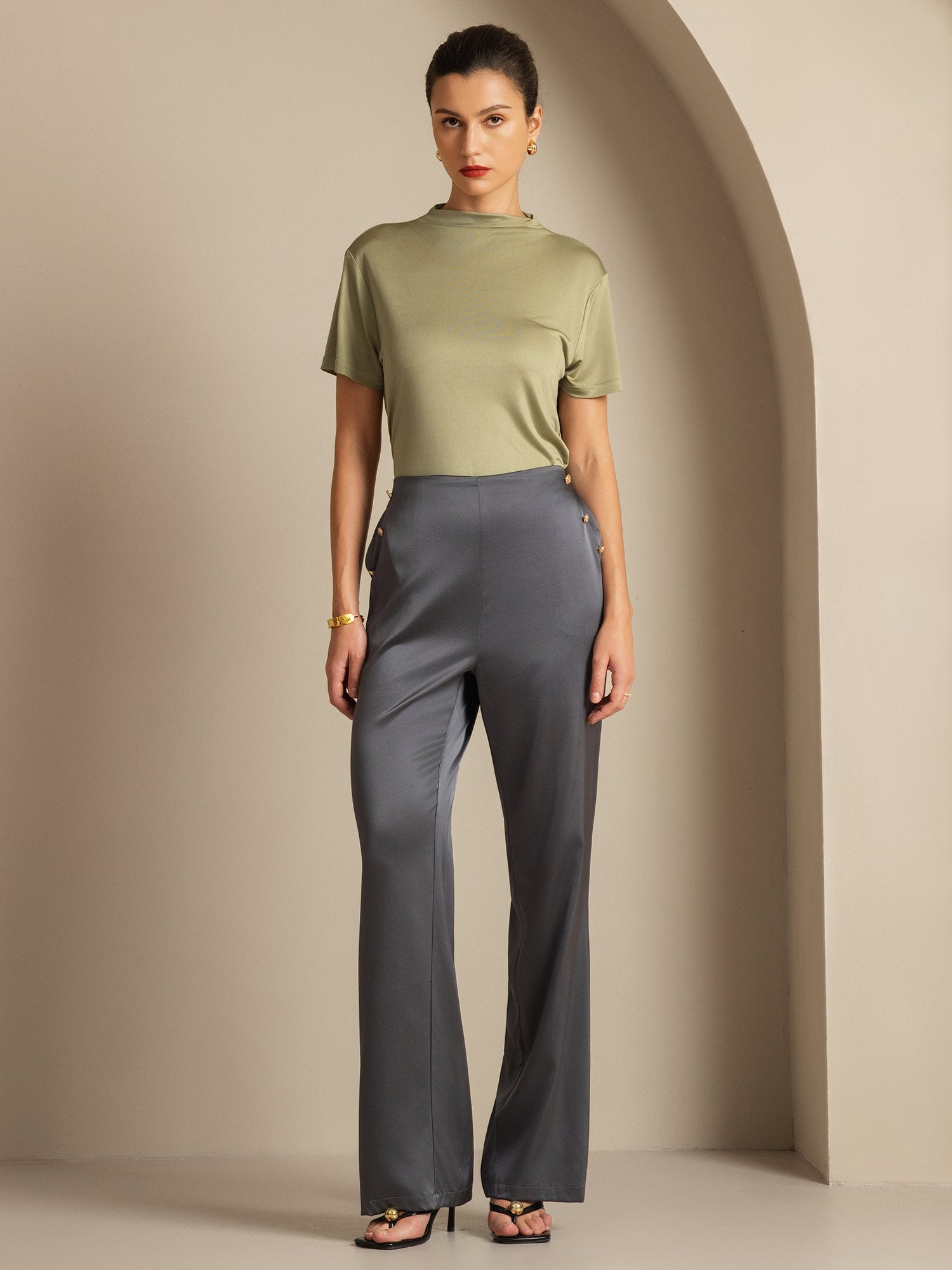 [Grigio Scuro] SilkSilky-IT 19Momme Seta Womens Pants 008,