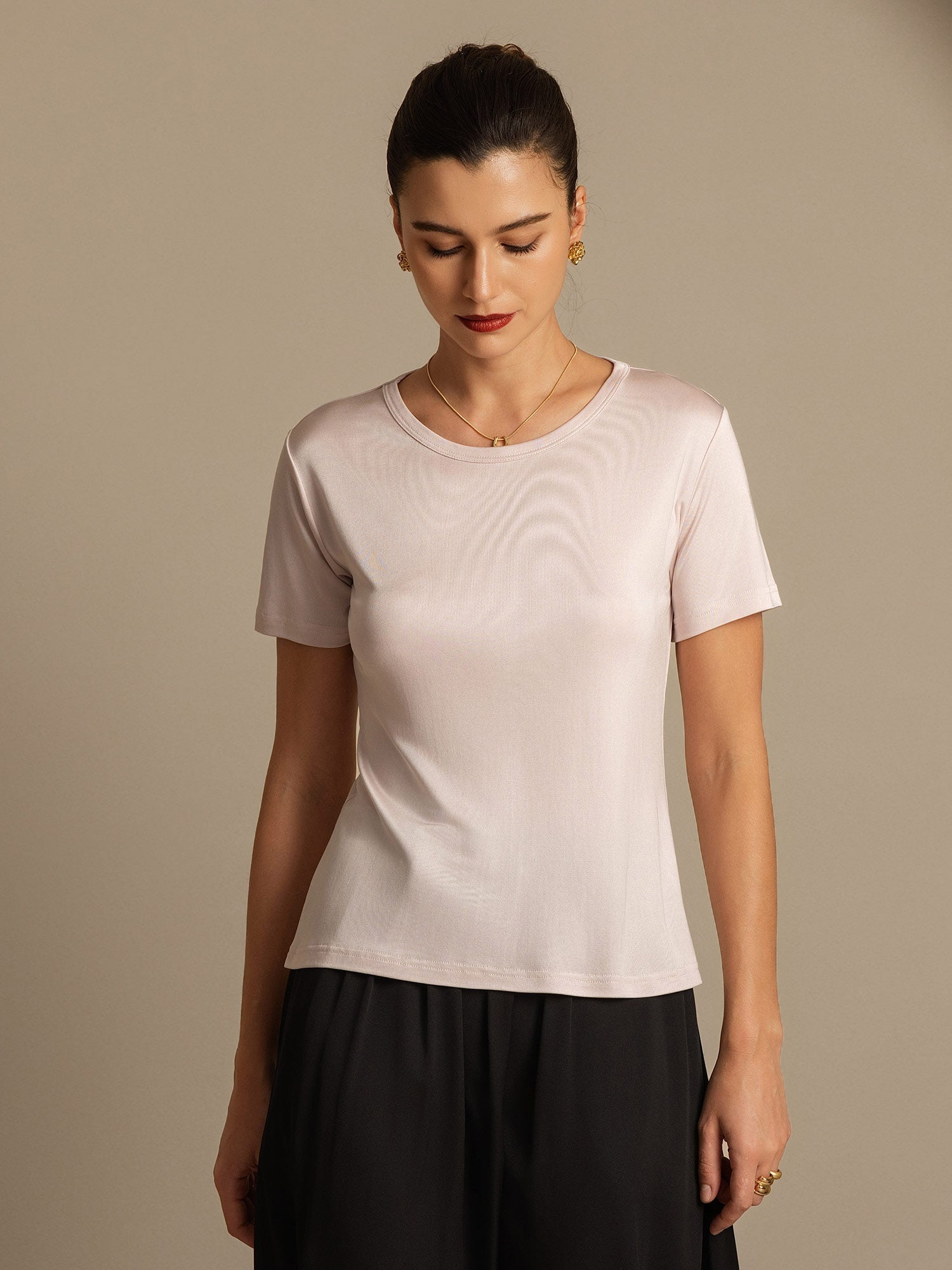 [Rosa Chiaro] SilkSilky-IT Maglia di seta Womens T-Shirt 006