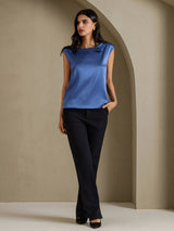 [Verde Petrolio Intenso] SilkSilky-IT Cap Sleeve Round Neck Magliette donna 005