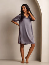 [Grigio Porpora] SilkSilky-IT Half Sleeve V Neck Camicia da notte 006
