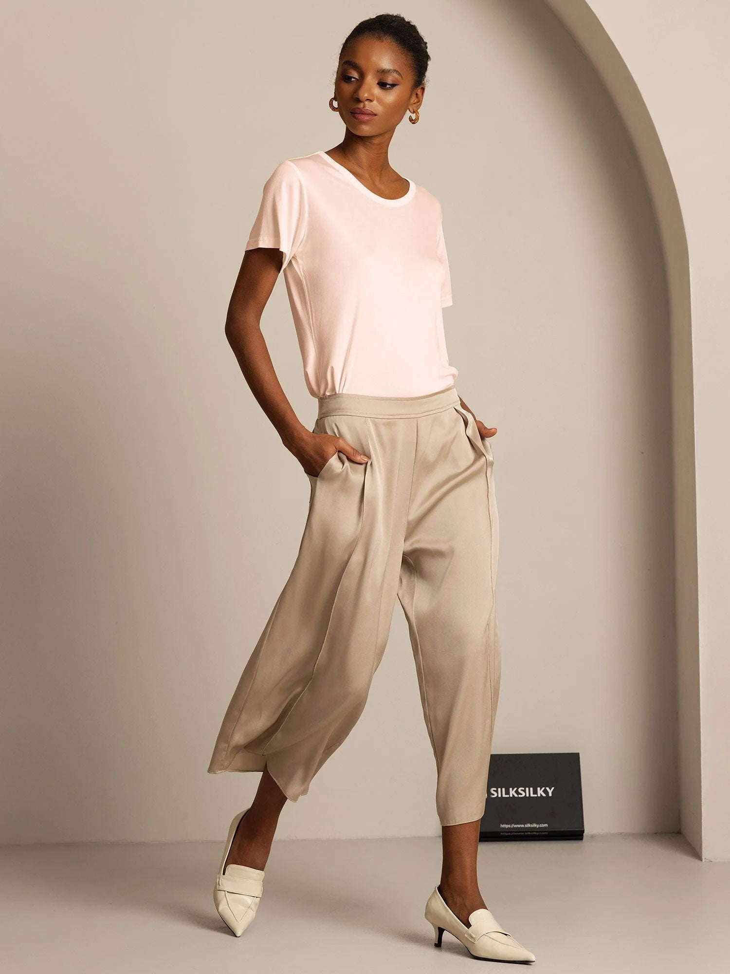 [Rosa Chiaro] SilkSilky-IT Maniche Corte Womens T-Shirt 006