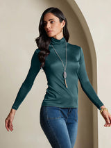 [Verde Scuro] SilkSilky-IT Manica lunga Dolcevita Magliette donna 003