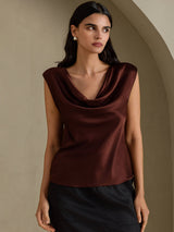 [Cioccolato Fondente] SilkSilky-IT Cap Sleeve Cowl Neck Magliette donna 003