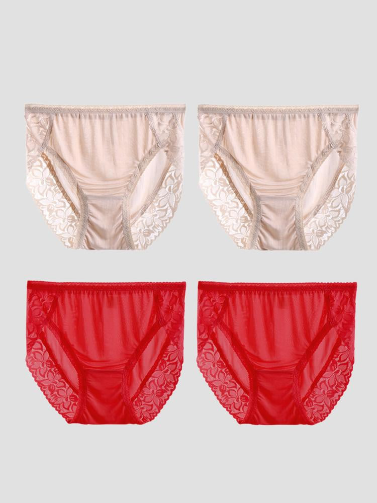 SilkSilky-IT Maglia di seta Panty Beige+Rosso 003