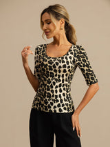 [Leopardo] SilkSilky-IT Manga media Scollo A Coppa Magliette donna 003