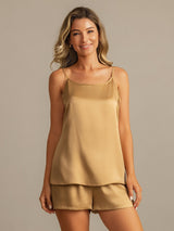 [Marrone Chiaro] SilkSilky-IT 19Momme Seta Senza maniche Camisole Set 003