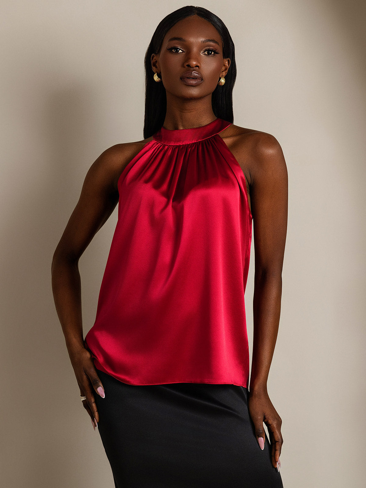 [Vino] SilkSilky-IT 19Momme Seta Senza maniche Womens T-Shirt 004