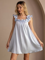 [Blu Grigiastro] SilkSilky-IT Sleeveless Square Neck Camicia da notte 004