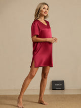 [Rosso Scuro] SilkSilky-IT Half Sleeve V Neck Camicia da notte 006