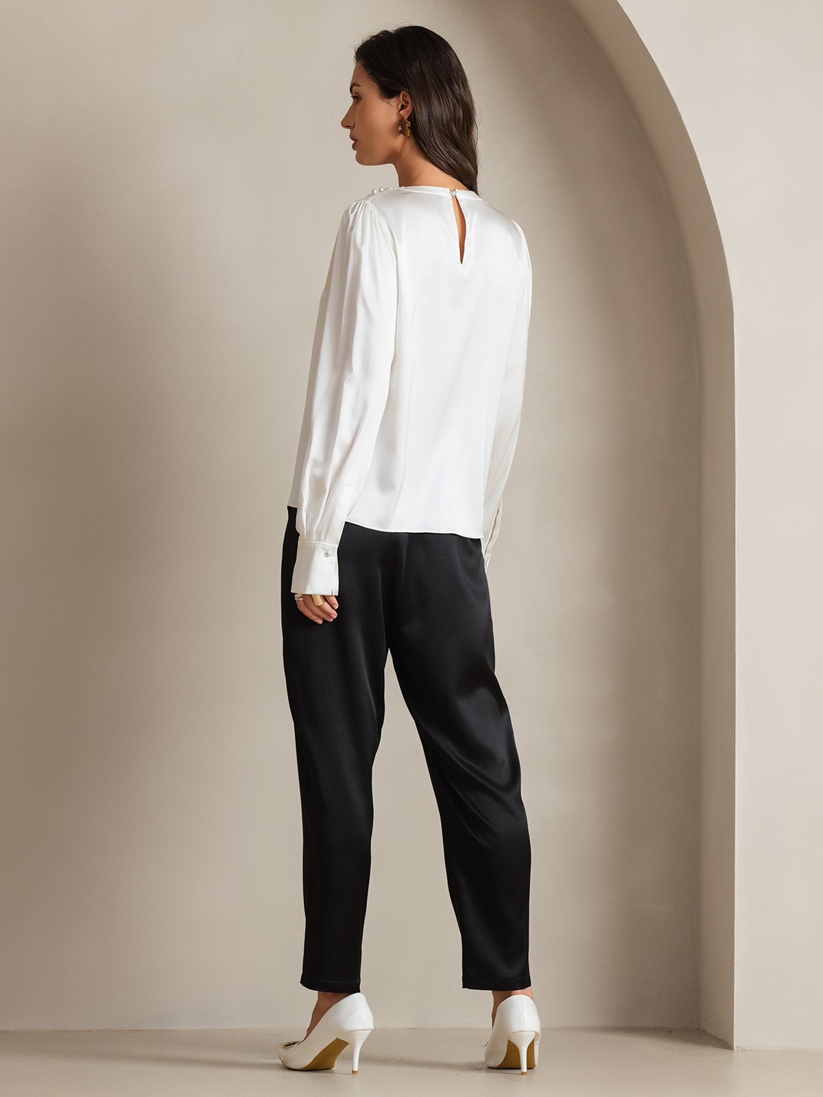 [Bianco] SilkSilky-IT 19Momme Seta Womens Shirt 002