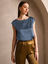 [Verde Petrolio Intenso] SilkSilky-IT Cap Sleeve Round Neck Magliette donna 001