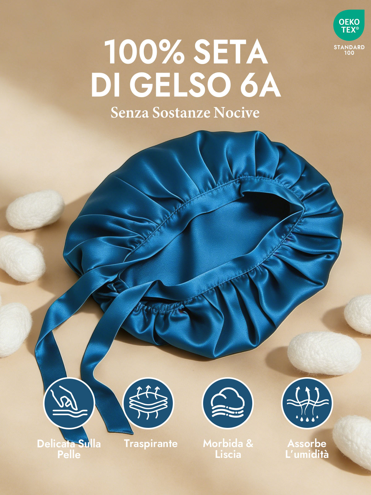 [Verde Acqua] SilkSilky-IT Cuffia di seta 002