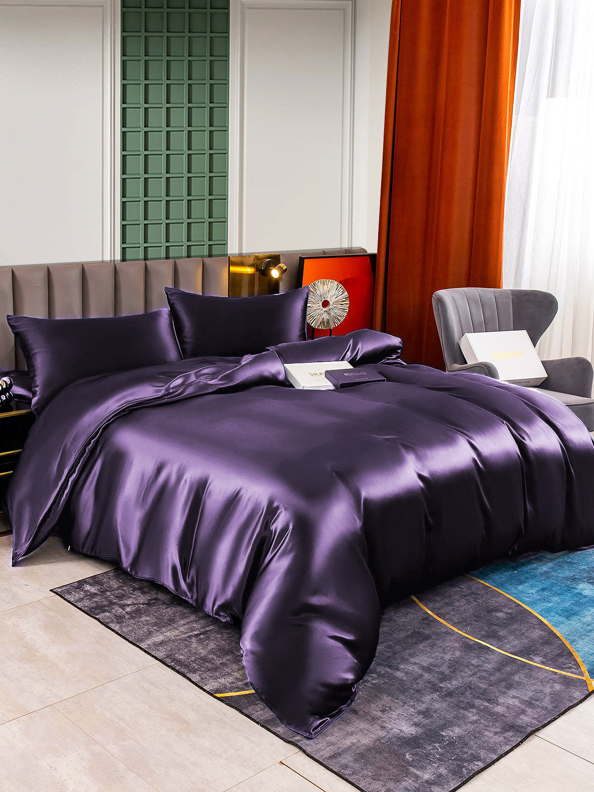 [Viola Scuro] SilkSilky-IT 22Momme Seta pura Bedding Set 002,