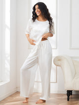 [Bianco] SilkSilky-IT Half Sleeve Round Neck Pigiami da donna 006