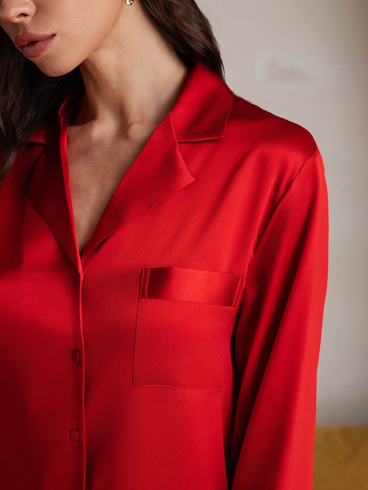 [Rosso] SilkSilky-IT Seta pura Colletto risvolto Camicia da notte 004