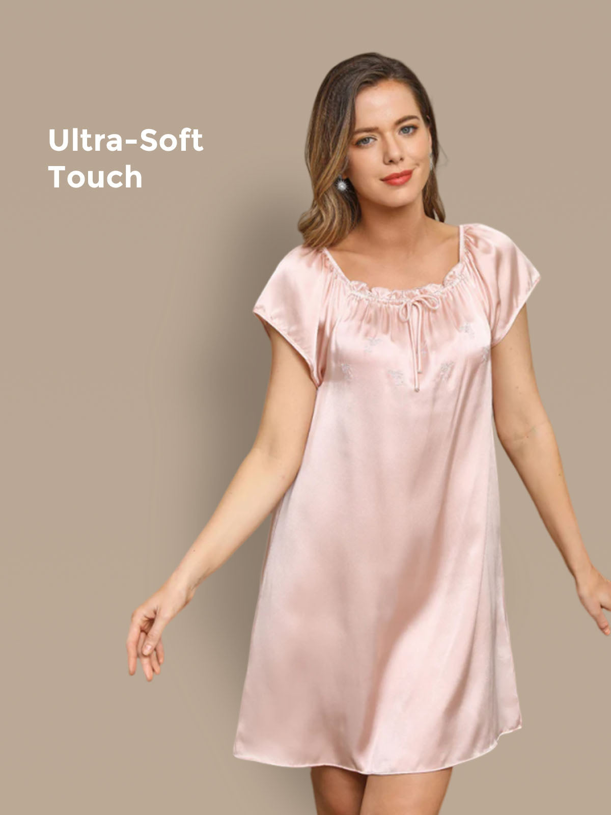 [Rosa Chiaro] SilkSilky-IT Cap Sleeve Square Neck Camicia da notte 001