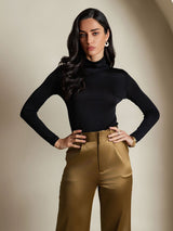 [Nero] SilkSilky-IT Manica lunga Dolcevita Magliette donna 003