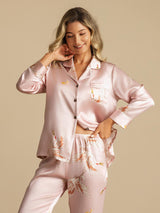 [Rosa] SilkSilky-IT Long Sleeve Lapel Collar Pigiami da donna 006