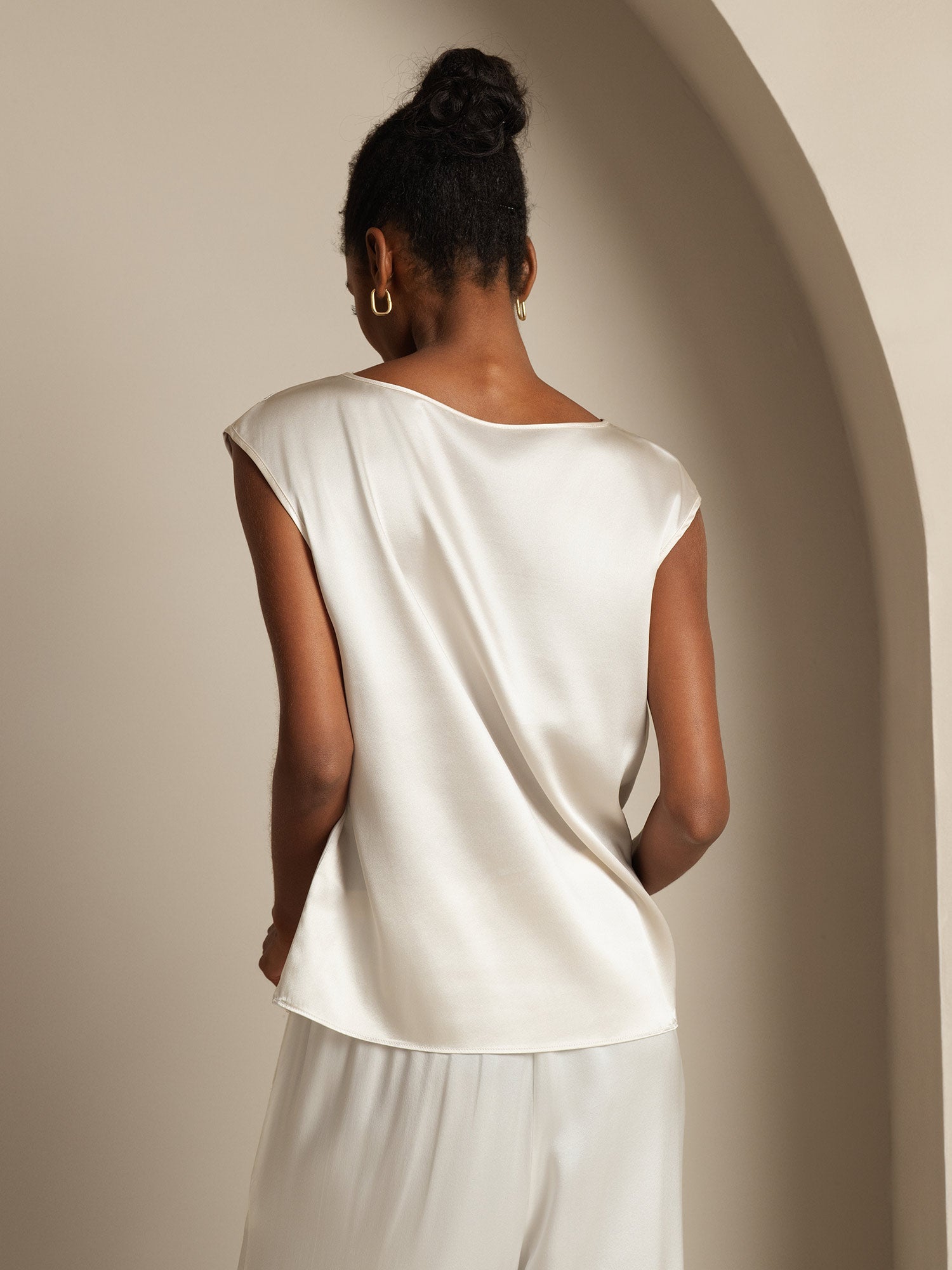 [Bianco] SilkSilky-IT Cap Sleeve Round Neck Magliette donna 002