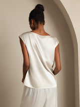 [Bianco] SilkSilky-IT Cap Sleeve Round Neck Magliette donna 002