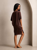[Marrone] SilkSilky-IT Half Sleeve V Neck Camicia da notte 002