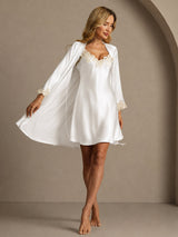 [Bianco] SilkSilky-IT 3/4 Sleeve V Neck Set camicia e vestaglia 006