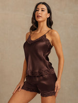 [Marrone] SilkSilky-IT Sleeveless V Neck Set di Bretelle 001