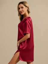 [Rosso Scuro] SilkSilky-IT Half Sleeve V Neck Camicia da notte 003