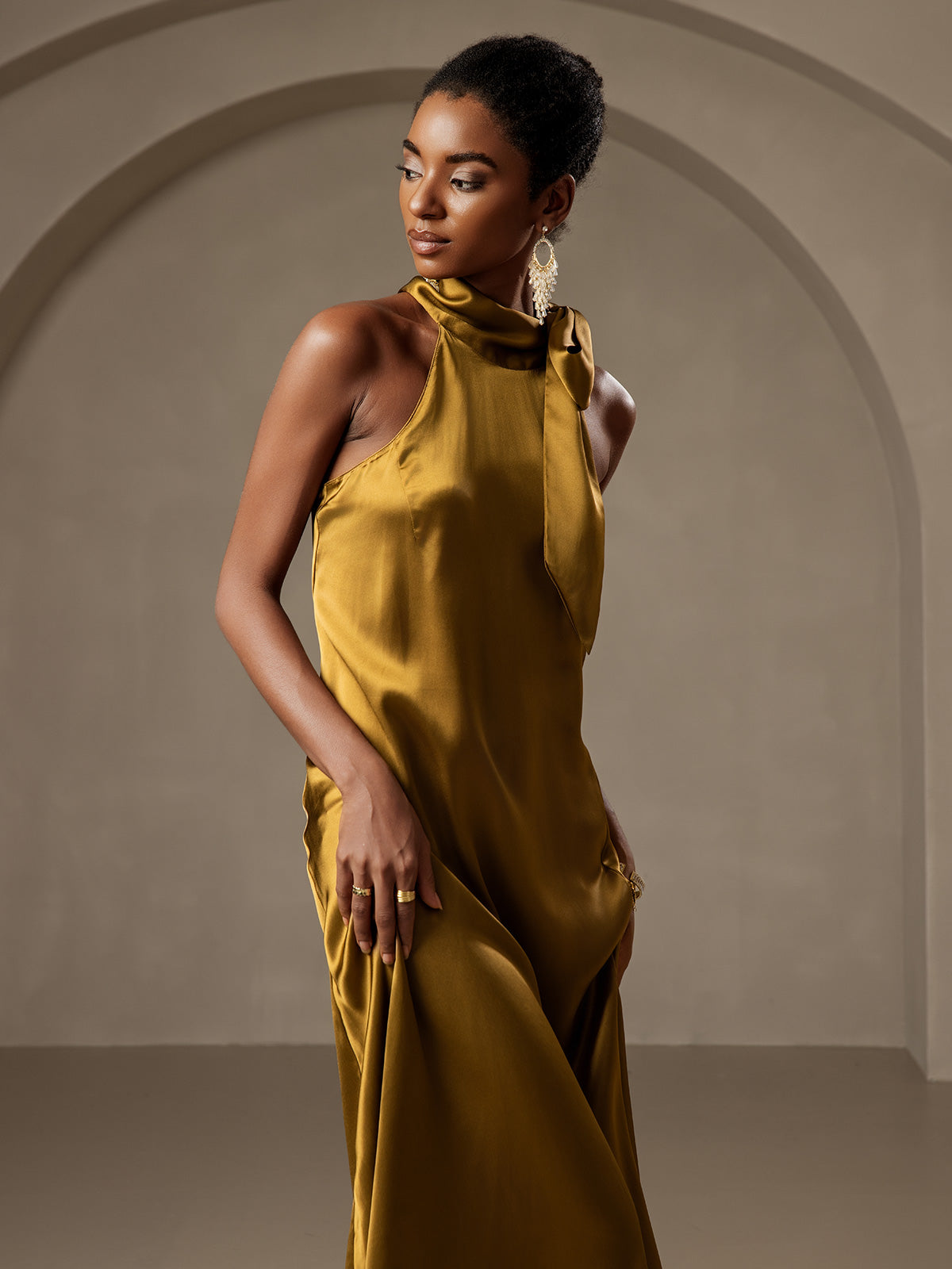 [Marrone] SilkSilky-IT 19Momme Seta Senza maniche Dress 007