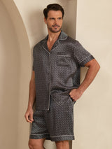 [Ginkgo Nero] SilkSilky-IT Maniche Corte Collo a Taglio Pigiami da uomo 001