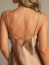 [Marrone] SilkSilky-IT Sleeveless V Neck Camicia da notte 005