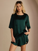 [Verde Scuro] SilkSilky-IT Short Sleeve Round Neck Pigiami da donna 001