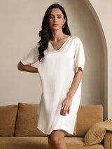 [Beige] SilkSilky-IT Half Sleeve V Neck Camicia da notte 001