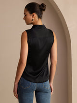 [Nero] SilkSilky-IT Sleeveless Lapel Collar Camicie da donna 002