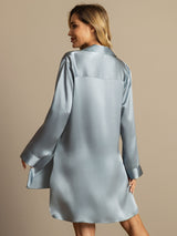 [Blu Grigiastro] SilkSilky-IT Long Sleeve Lapel Collar Camicia da notte 003