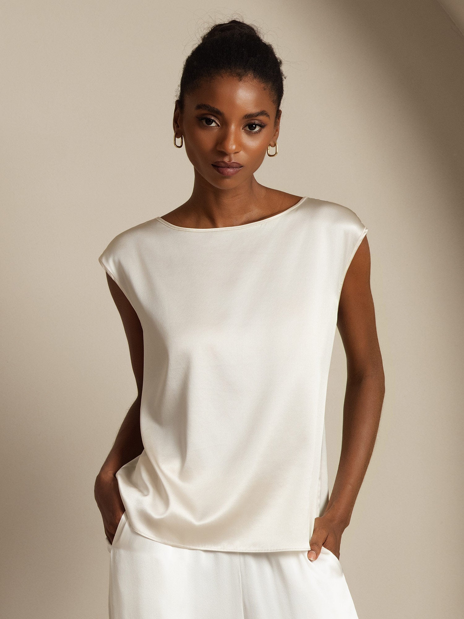 [Bianco] SilkSilky-IT Cap Sleeve Round Neck Magliette donna 001