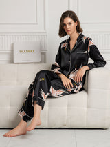 [Nero] SilkSilky-IT Long Sleeve Lapel Collar Pigiami da donna 005