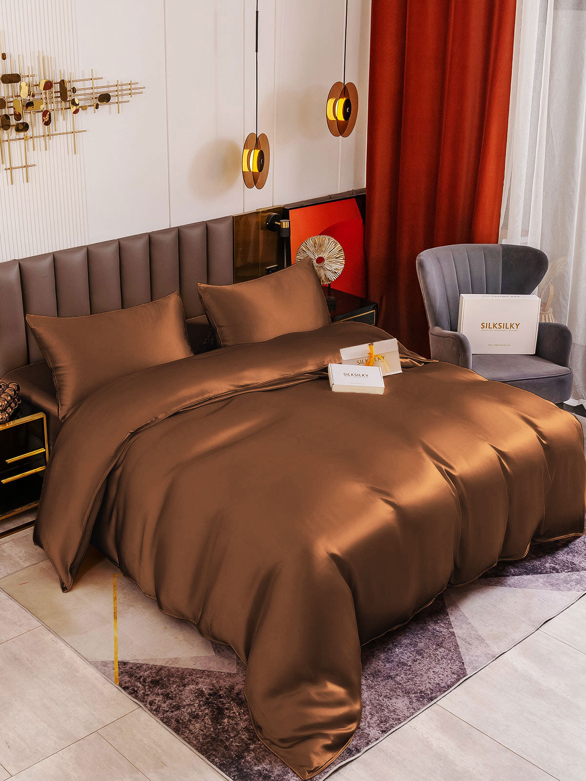 SilkSilky IT 19Momme Seta pura Bedding Set Caffè 002