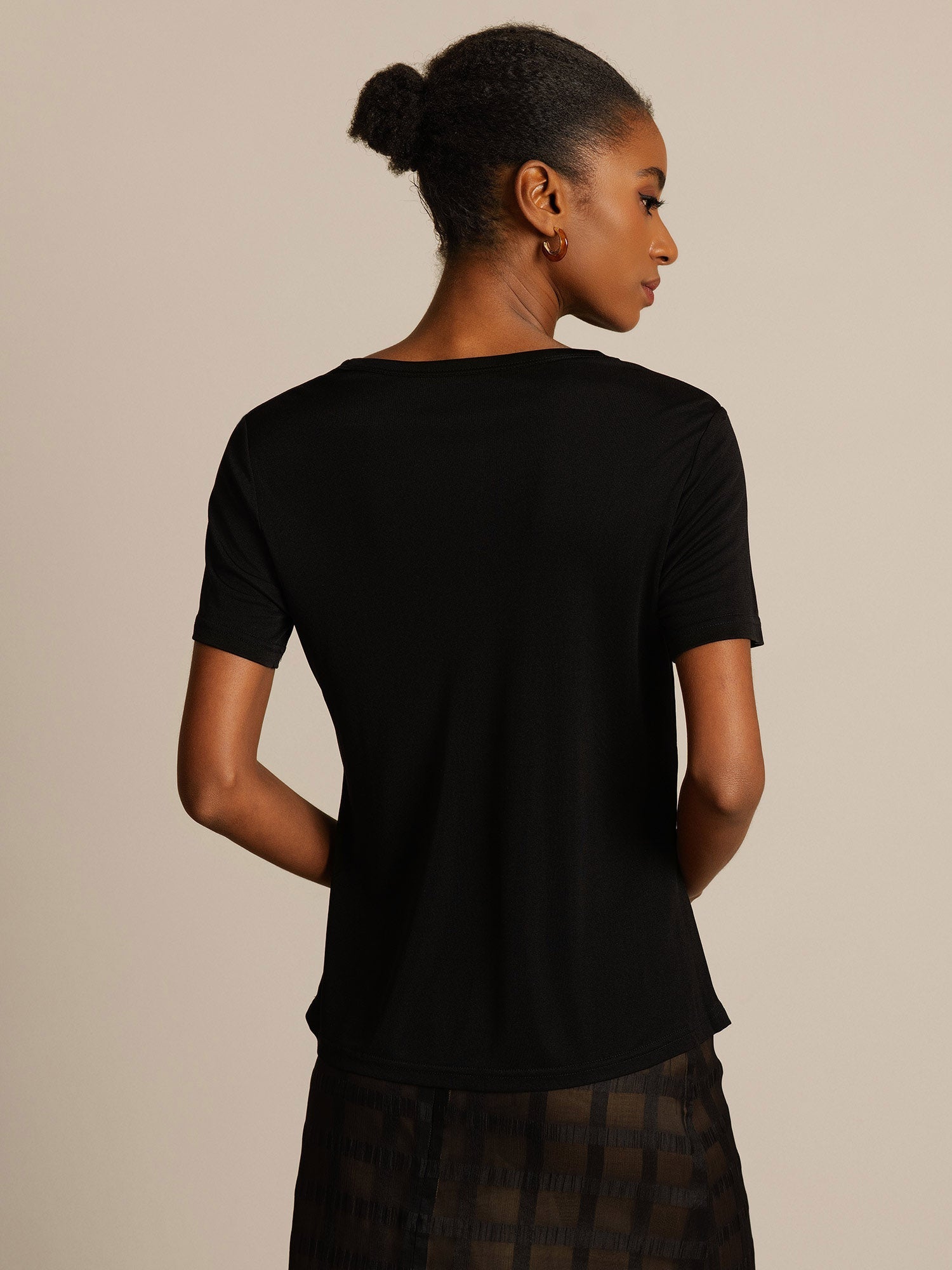 [Nero] SilkSilky-IT Maglia di seta Womens T-Shirt 002,