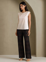 [Beige] SilkSilky-IT Cap Sleeve Round Neck Magliette donna 007
