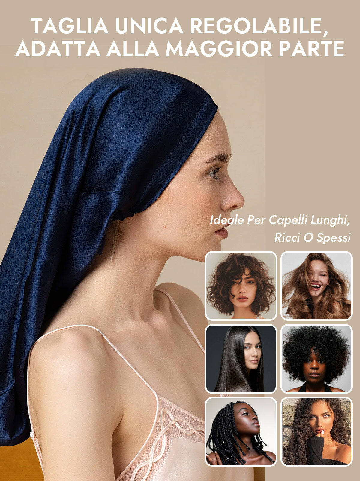 [Blu Scuro] SilkSilky-IT Cuffia di seta 006