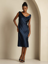 [Blu Scuro] SilkSilky-IT Sleeveless Cowl Neck Vestiti da donna 008